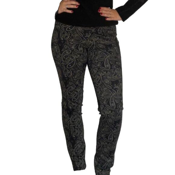 Ag Adriano Goldschmied Denim - Anthropologie AG 26R High Rise Boho Black Velvet Paisley Pants Skinny